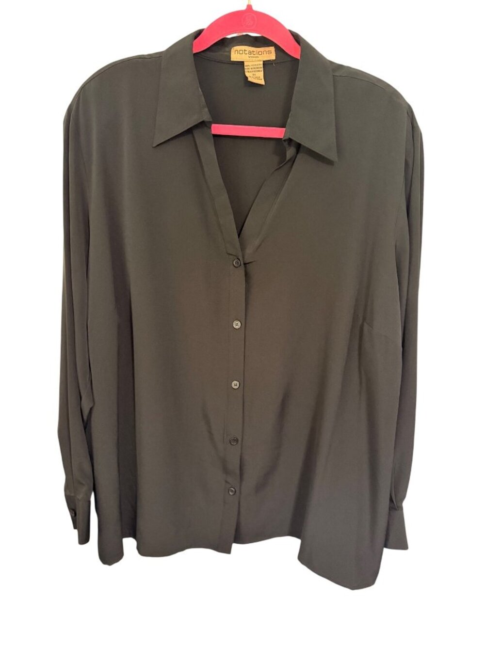 Notations Button Front Blouse Black L/S NWT V Neck Womans 3X